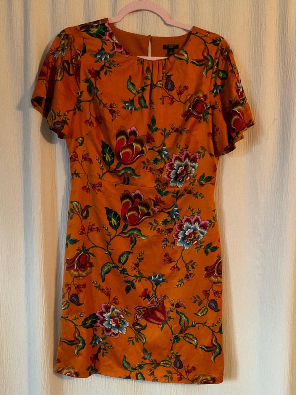 Ann Taylor Orange Floral Short Sleeve Sheath Dress
